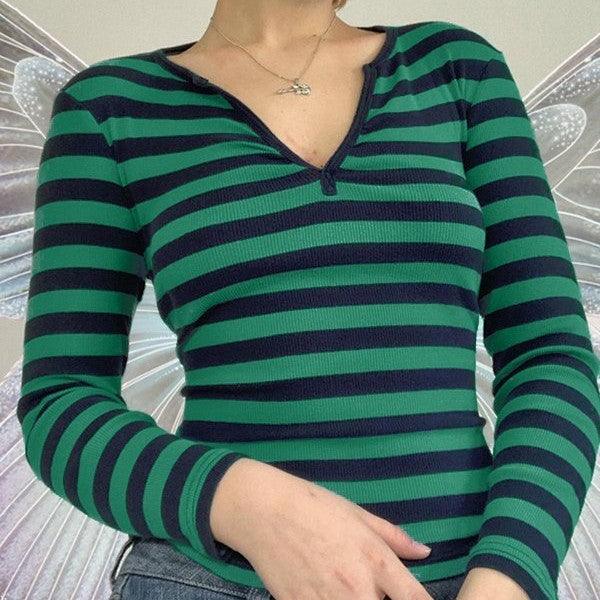 Autumn And Winter New Striped Pullover Long-sleeved Tops - Nioor