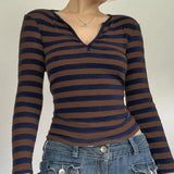 Autumn And Winter New Striped Pullover Long-sleeved Tops - Nioor