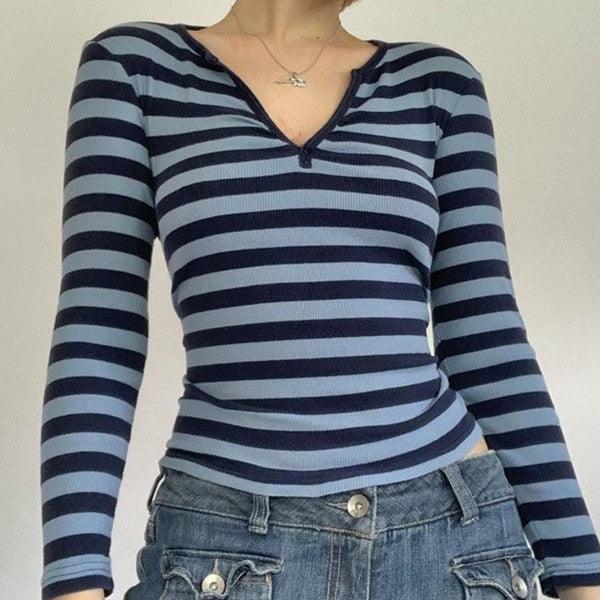 Autumn And Winter New Striped Pullover Long-sleeved Tops - Nioor