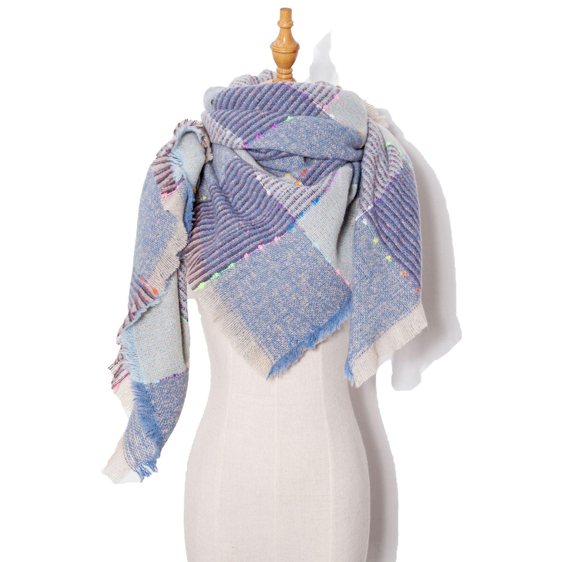 Autumn And Winter Ribbon Large Plaid Triangle Scarf Women's Shawl - Nioor