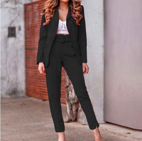 Autumn And Winter Women's Long-sleeved Small Suit Trousers Two-piece Suit - Nioor