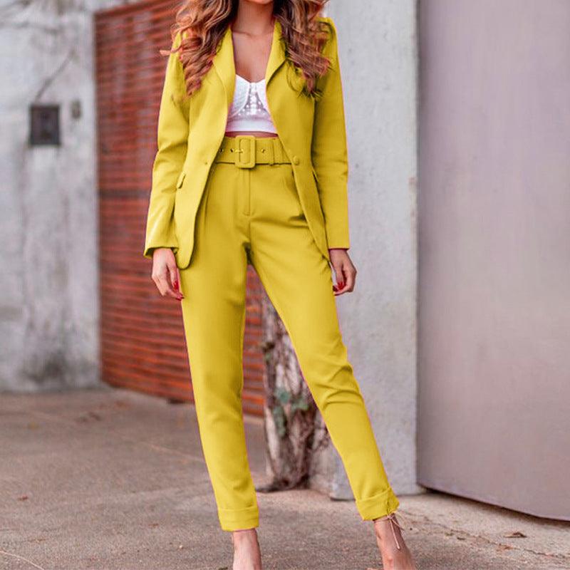 Autumn And Winter Women's Long-sleeved Small Suit Trousers Two-piece Suit - Nioor