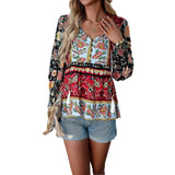 Autumn Bohemian Casual Style Rayon Long-sleeved Shirt For Women - Nioor