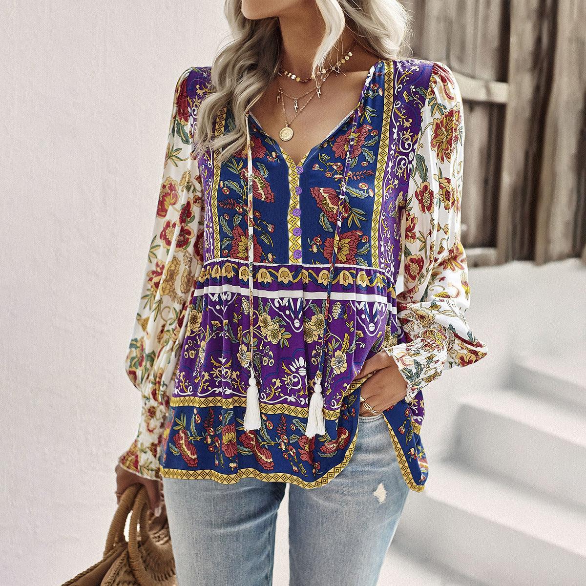 Autumn Bohemian Casual Style Rayon Long-sleeved Shirt For Women - Nioor