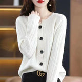 Autumn Short All-match Twist Cardigan Round Neck Loose Sweater Coat Knitted Long Sleeves Outer Match Thick - Nioor