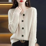 Autumn Short All-match Twist Cardigan Round Neck Loose Sweater Coat Knitted Long Sleeves Outer Match Thick - Nioor