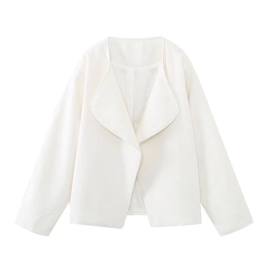 Pure White Short Cardigan Loose Woolen Coat - Nioor