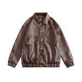 Leather Jacket Lapel Loose Retro Top - Nioor