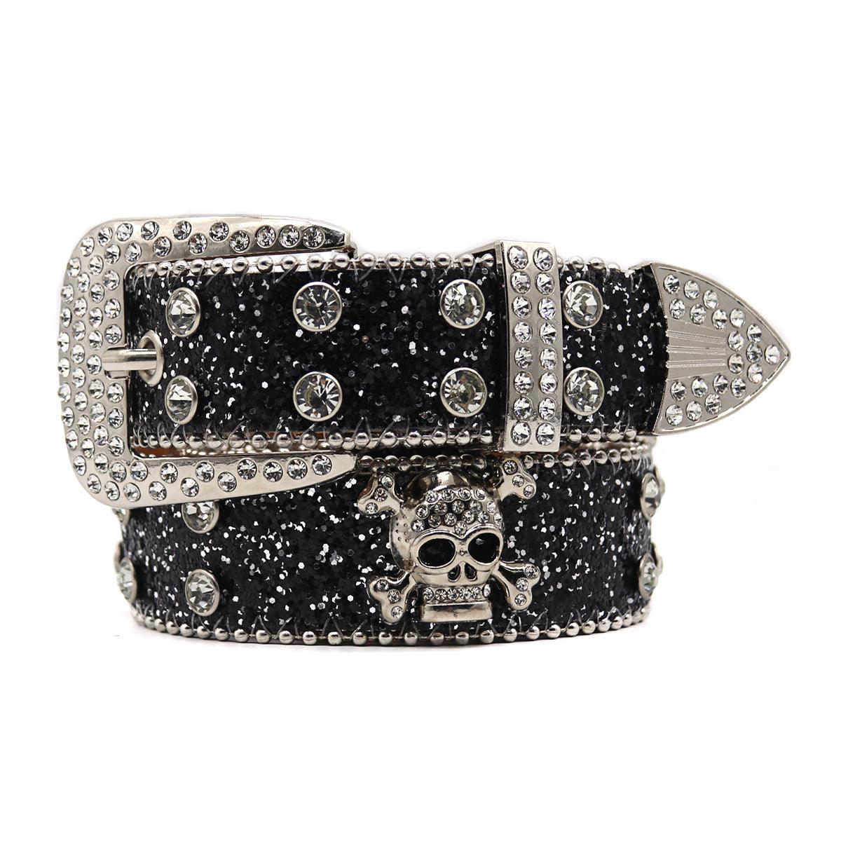 Rhinestone Skull Wide Belt Men - Nioor