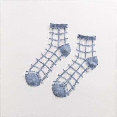 Spring And Summer New Women's Socks Japanese Style Plaid Ultra-thin Transparent - Nioor