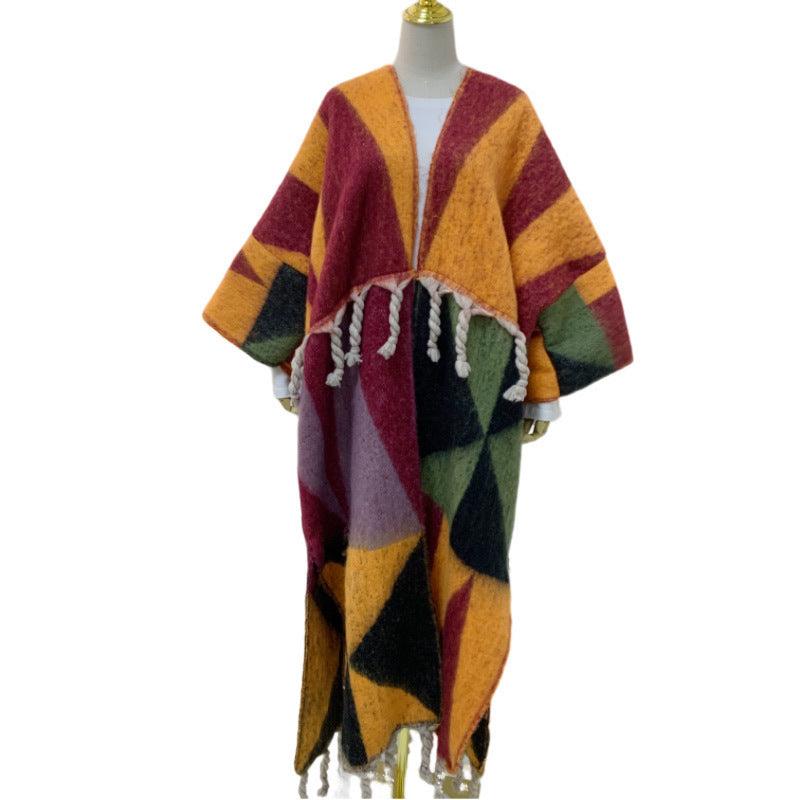 RETRO Geometric Double-sided Color Matching Robe For Women - Nioor