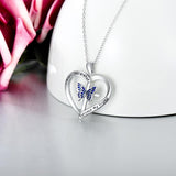 Butterfly Heart Pendant Necklace in White Gold Plated Sterling Silver - Nioor