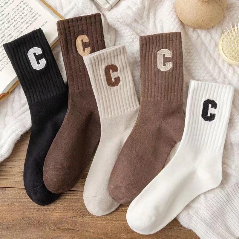 Brown Socks Women's Long Cotton Letters - Nioor