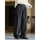 Women's Simple Commute Woolen Straight Wide-leg Pants - Nioor