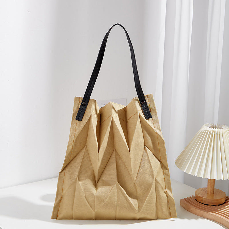 Pleated Shoulder Lightweight Folding Bucket Bag