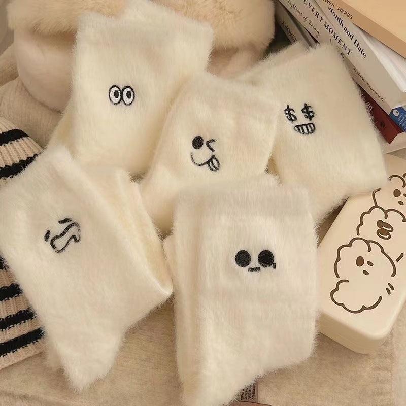 Women's Mid-calf Length Sock Cute Mink Fur Thick Winter Socks - Nioor