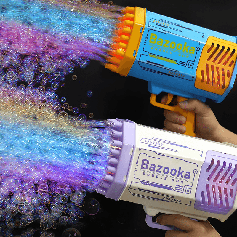 Bubble Gun Rocket 69 Holes Soap Bubbles Machine Gun Shape Automatic Blower With Light Toys For Kids Pomperos - Nioor