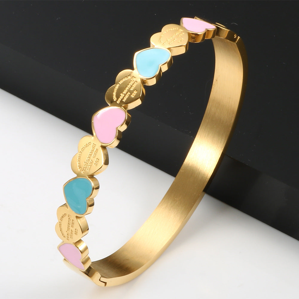 New Fashion Three-color Heart-shaped Bracelet Titanium Steel 18K Gold Plating College Style Female Bracelet