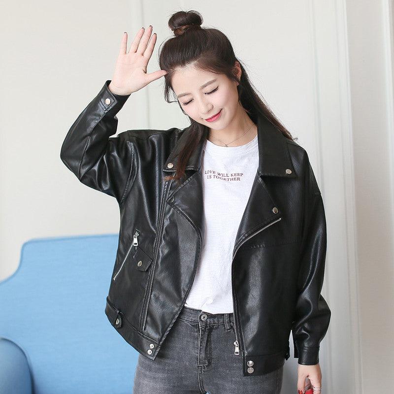 European And American Slim Student Locomotive Loose Boyfriend Style Leather Jacket - Nioor