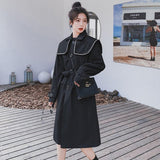 Black Navy Collar Trench Women's Mid-length Spring This Year's Popular High-end Chic Coat - Nioor