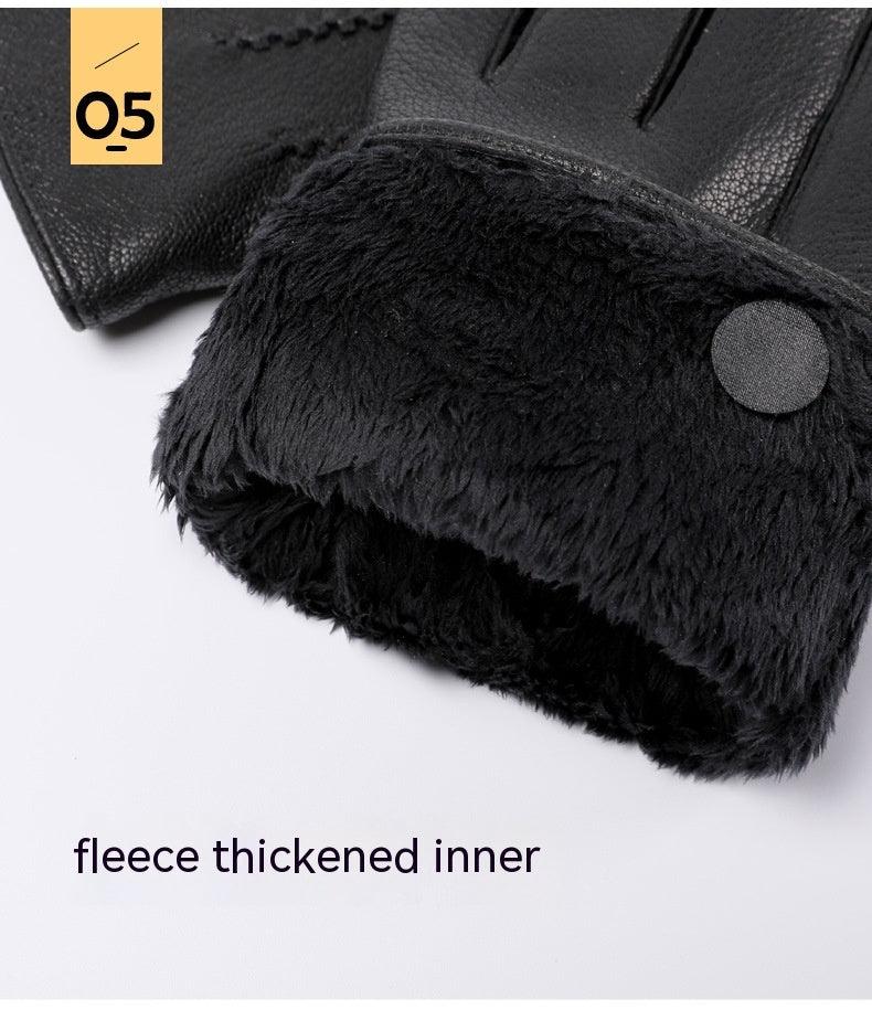 Fleece-lined Thickened Real Leather Gloves - Nioor