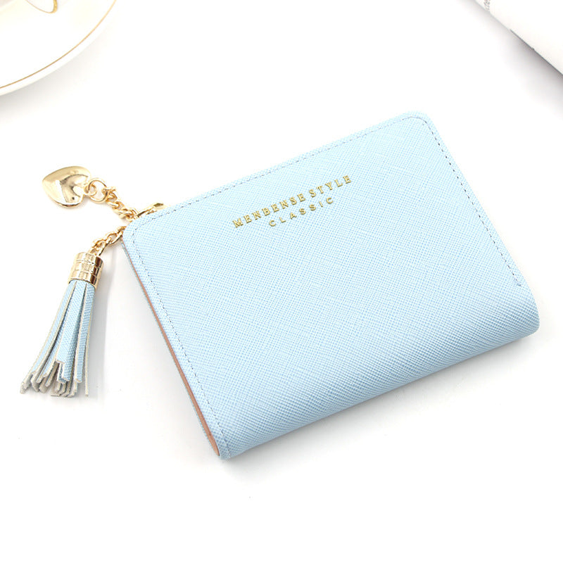 Short Style Women's Zipper Purse Solid Color Tassel Simple