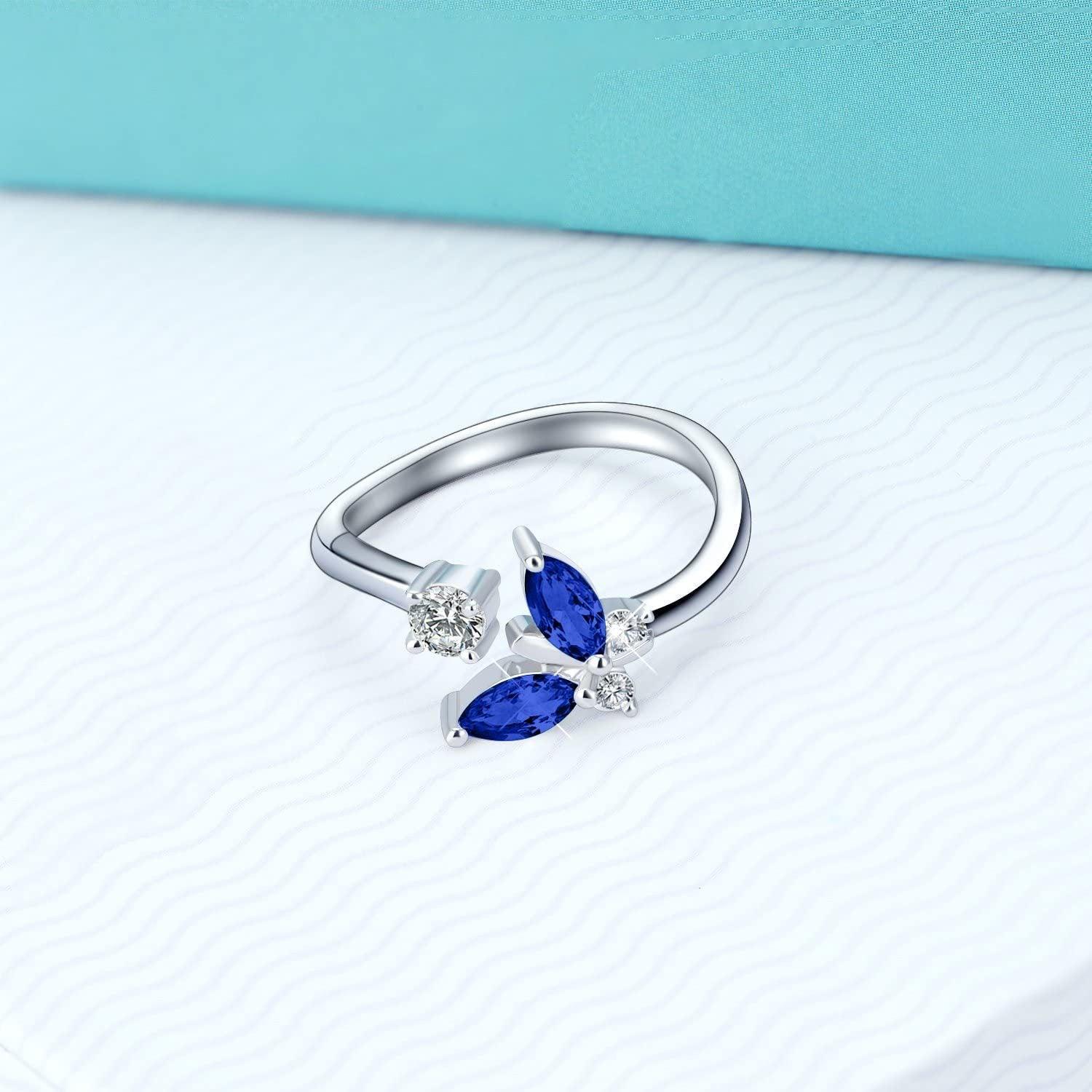 925 Sterling Silver Butterfly Ring with Sapphire Blue Crystal - Nioor