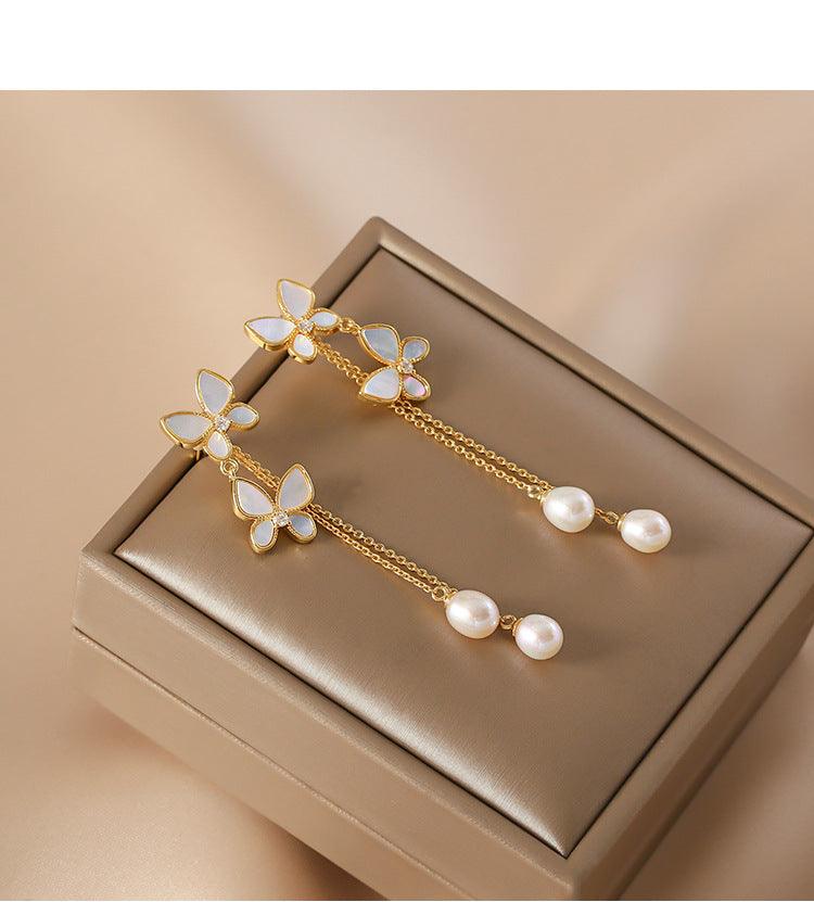 New Trendy Exquisite Sweet Butterfly Long Tassel Earrings - Nioor