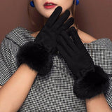 Women's Winter Cute Rabbit Hair Cycling Warm Suede Gloves - Nioor