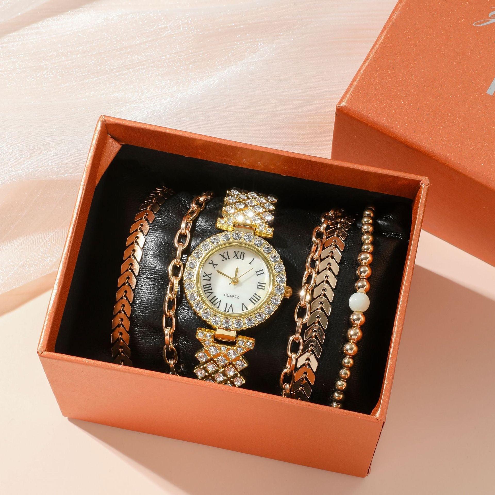 Diamond Women's Bracelet Watch Luxury Fashion Gift Box Watch Bracelet Six-piece Set - Nioor