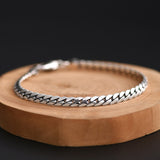 S925 Silver Flat Snake Glossy Curb Necklace Bracelet