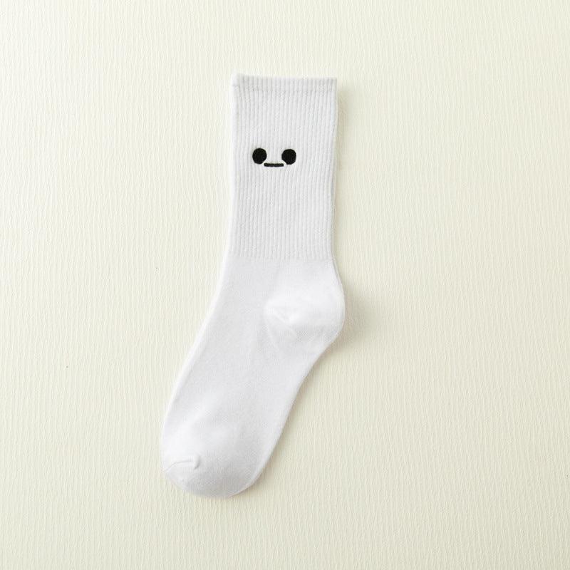 White Japanese Cartoon Embroidery Tube Socks - Nioor