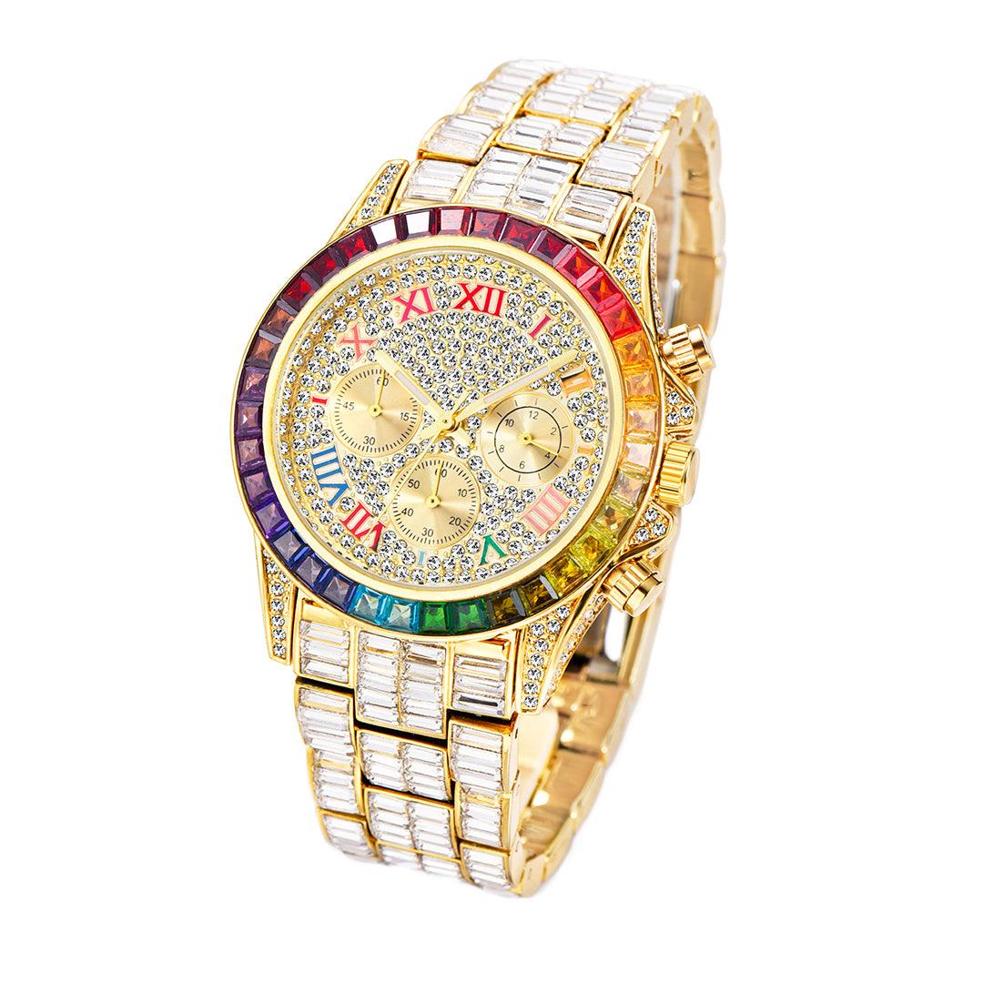 Three Eyes Rainbow Diamond Quartz Watch - Nioor