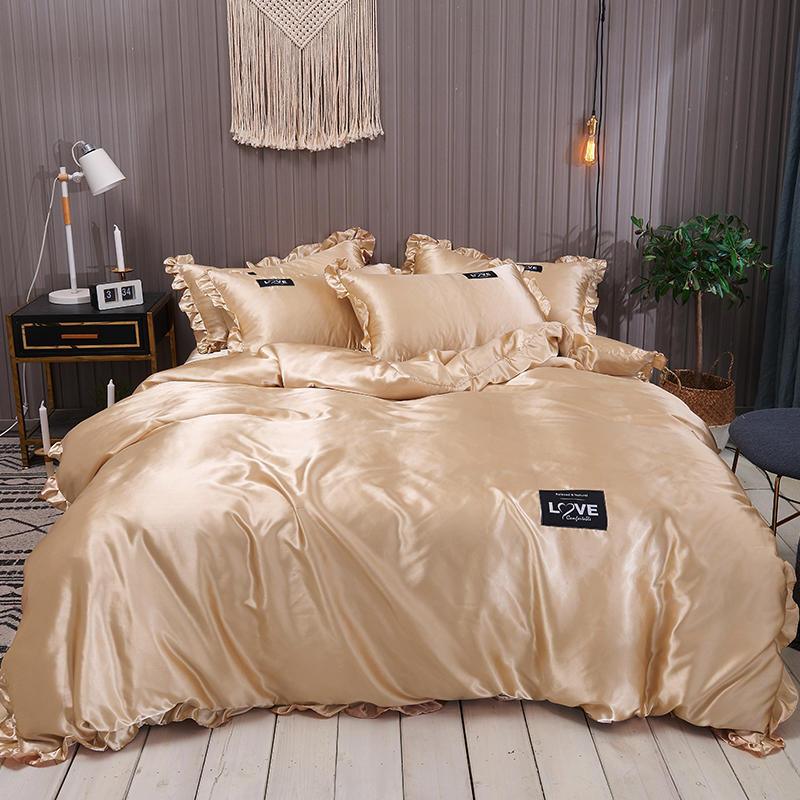 Pure Color Washed Silk Bed Sheet Ice Silk Four-piece Bed Sheet Duvet Cover - Nioor