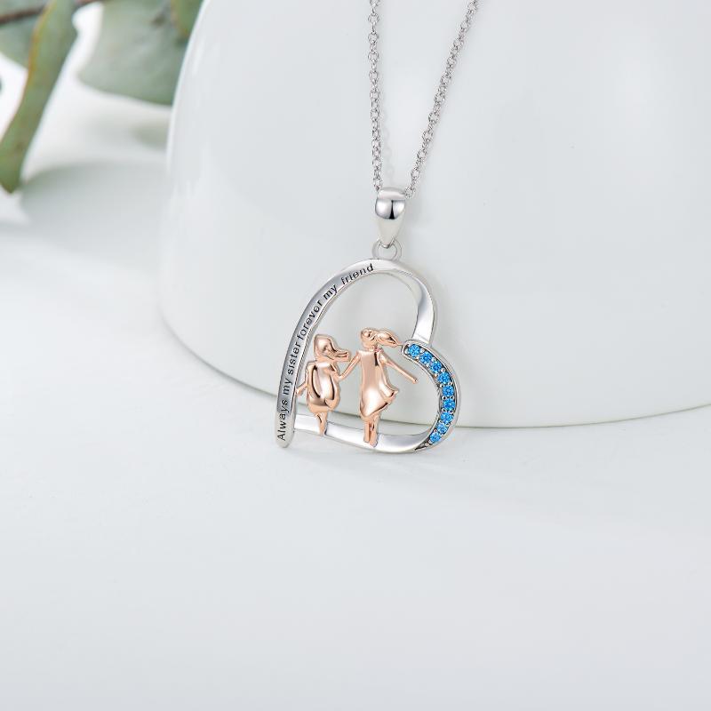 925 Sterling Silver Sister Heart Shape Necklace Always My Sister Forever My Friend - Nioor