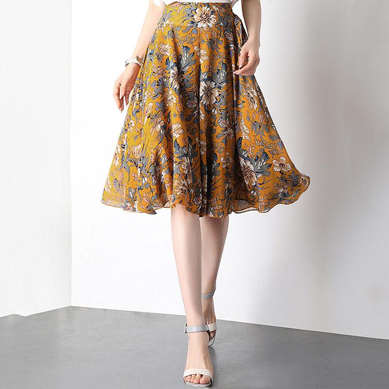 Loose Wide Leg High Waist Printed Chiffon Pantskirt - Nioor