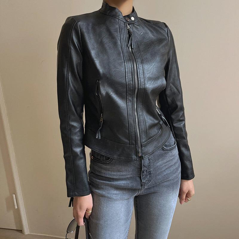 Women's American Motorcycle Black PU Leather Coat - Nioor