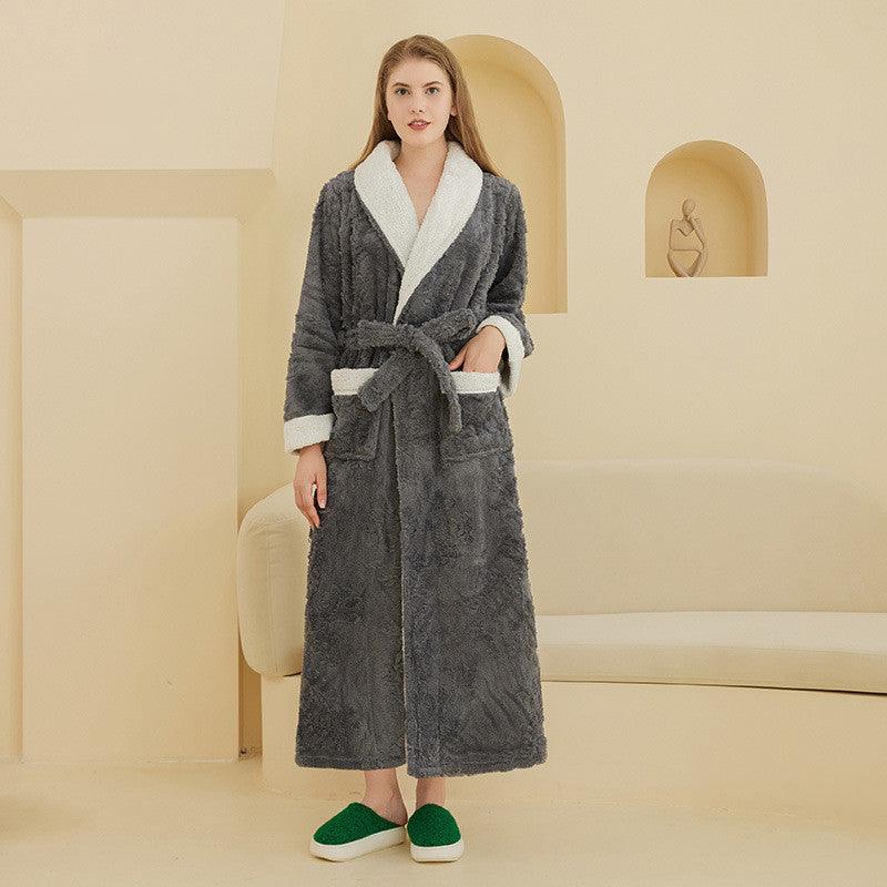 Jacquard Double Layer Thickened Flannel Nightgown - Nioor