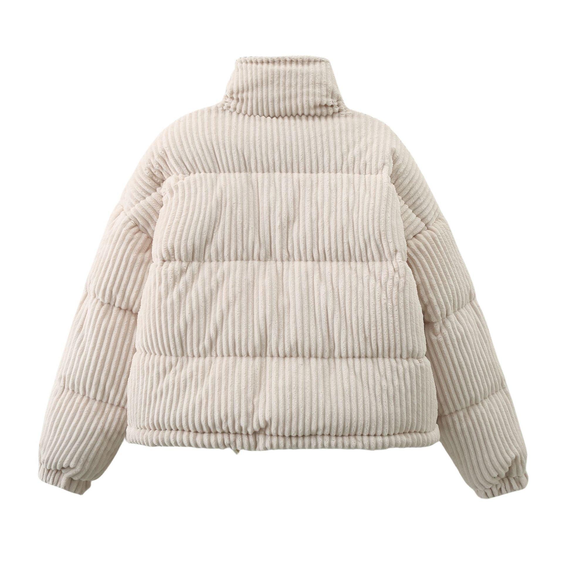 Warm Corduroy Puffer Jacket Coat Short Loose Cotton Coat - Nioor