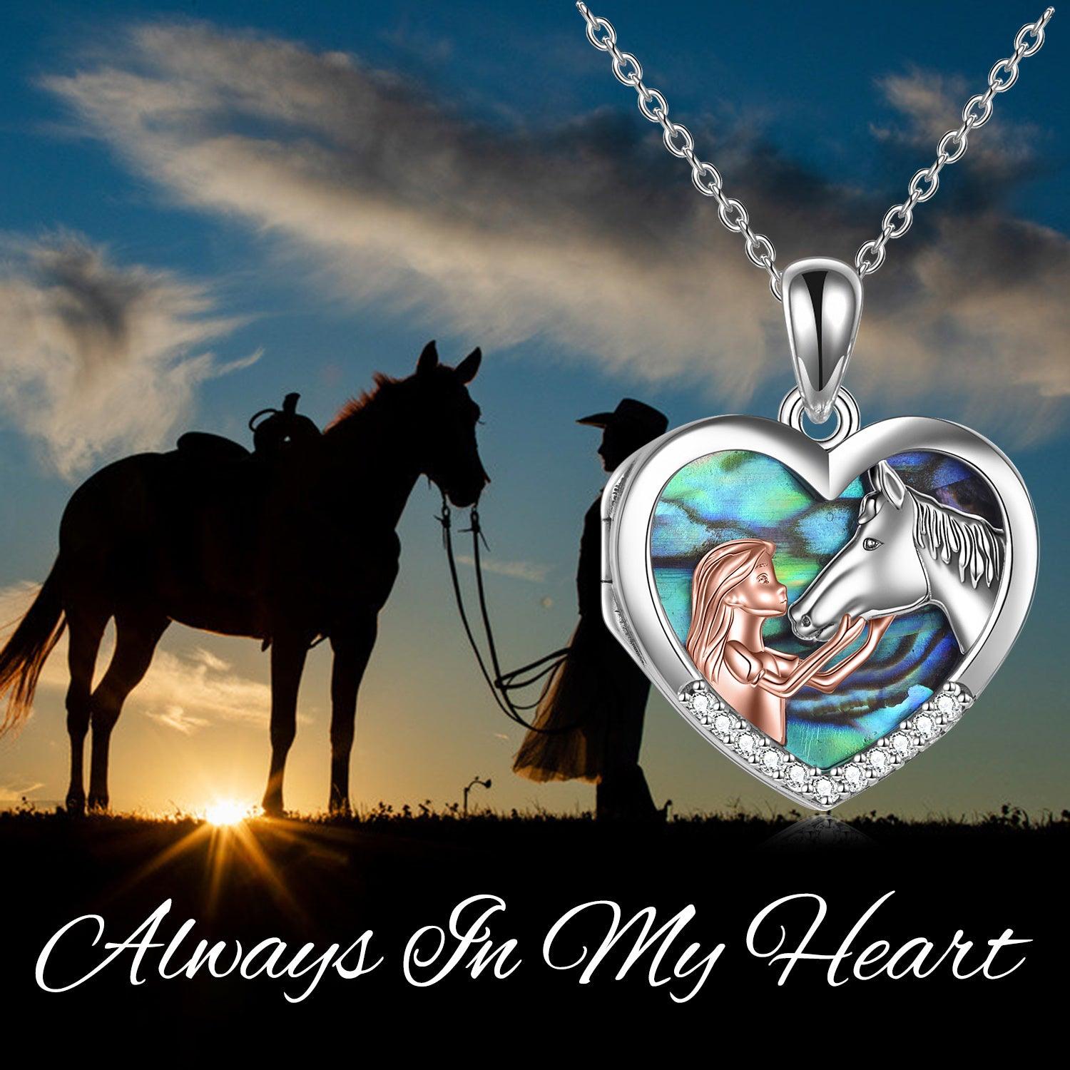 Horse Heart with Girls Pendant Necklace Gifts for Her - Nioor