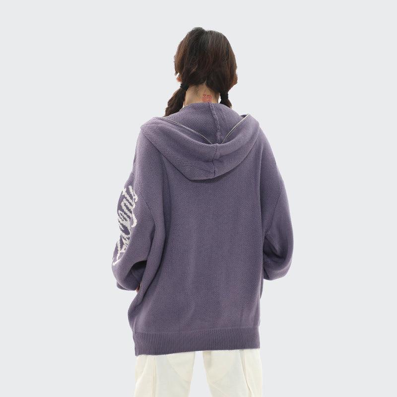 Star Yarn Dyed Loose Hooded Sweater - Nioor