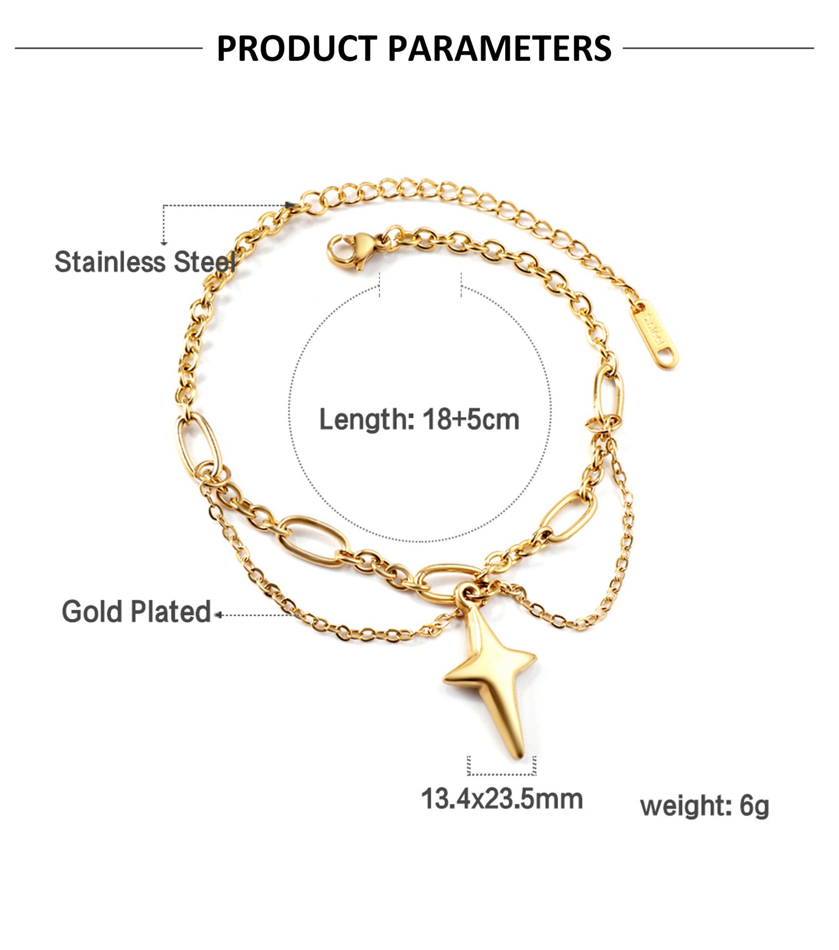 Gold Lucky Star Love Stainless Steel Bracelet