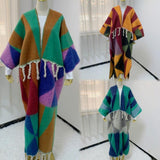 RETRO Geometric Double-sided Color Matching Robe For Women - Nioor