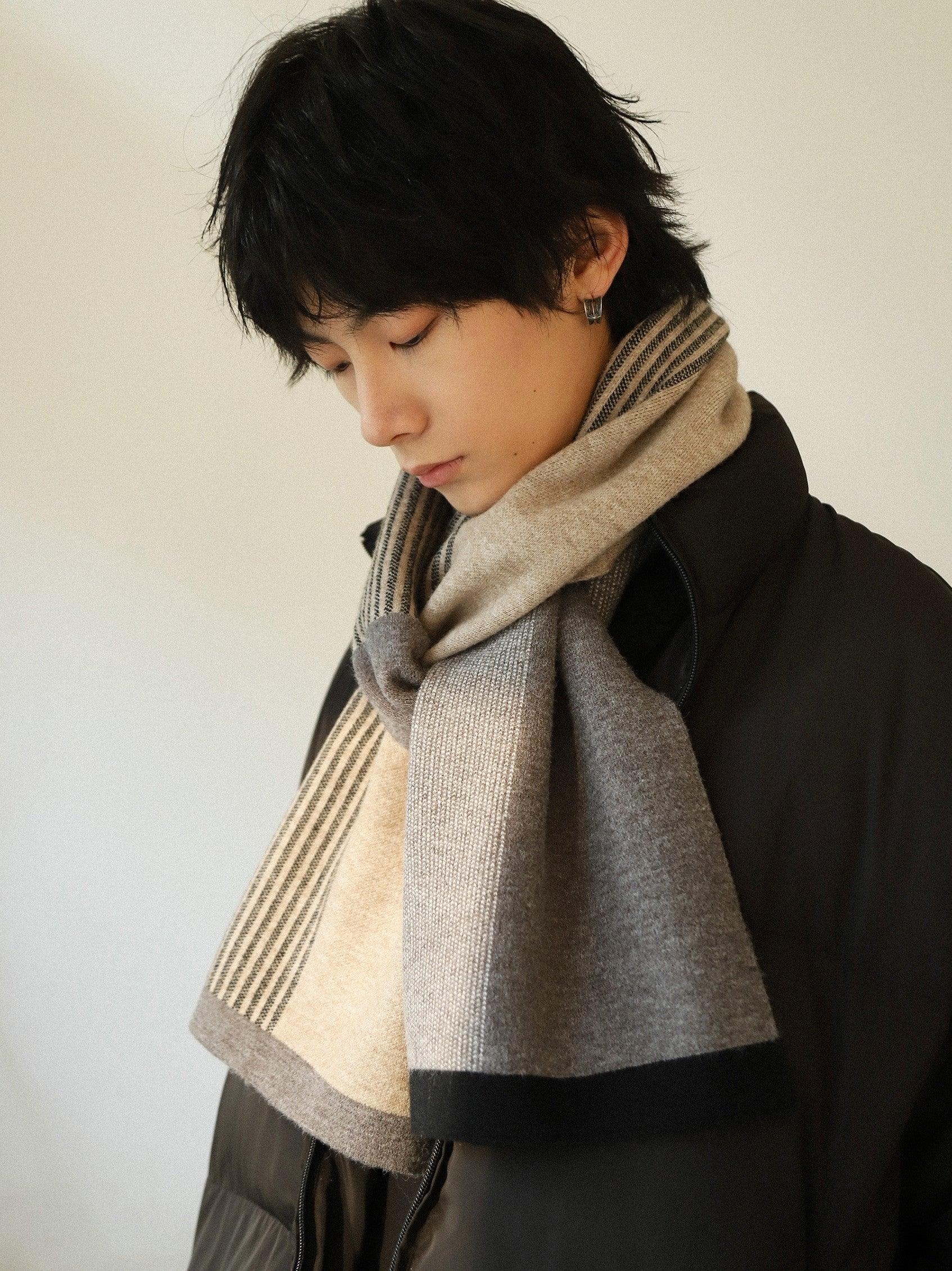 Striped Reversible Colorblock Scarf For Warmth And Thickness - Nioor