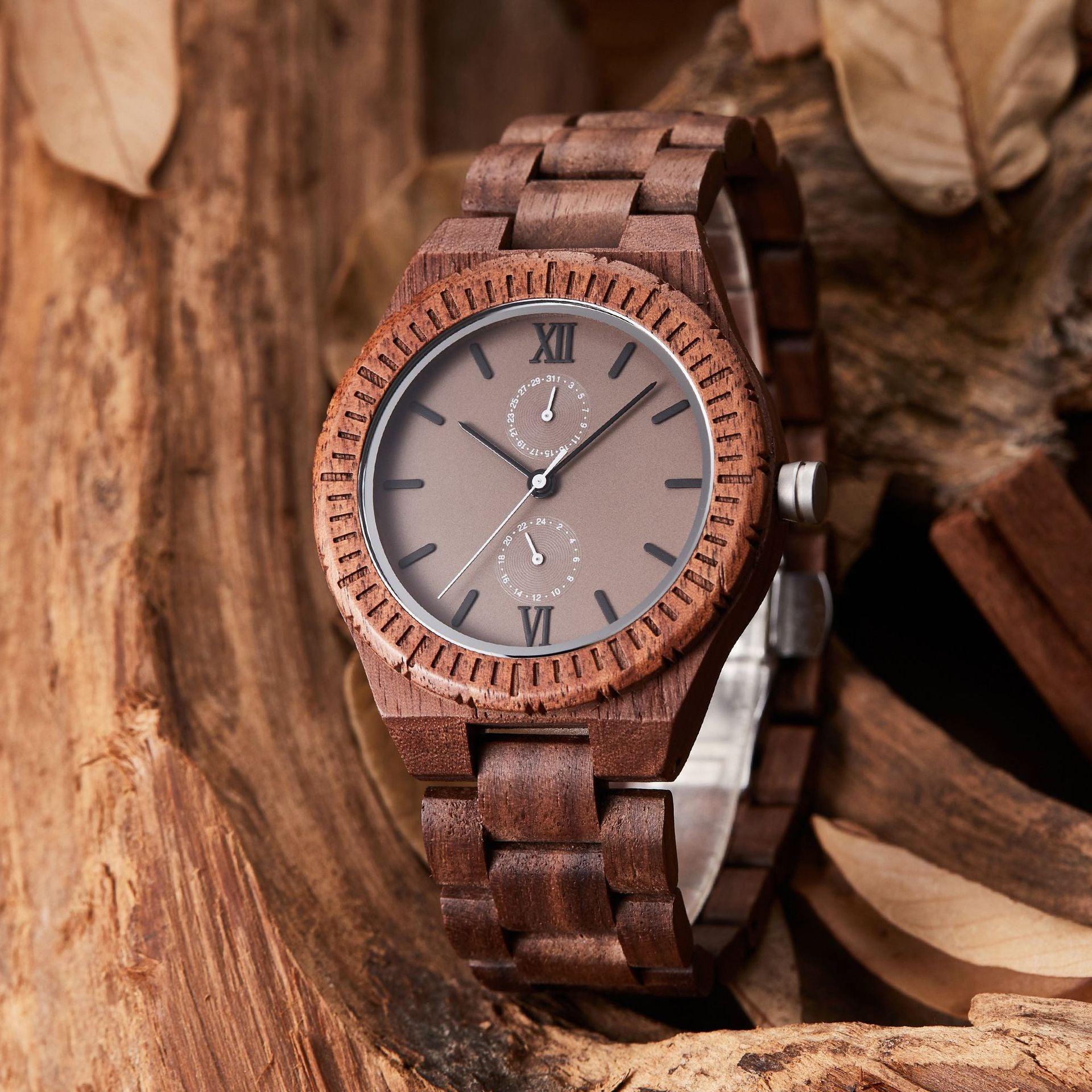 Men's Multi-functional Wooden Watch Quartz Movement - Nioor