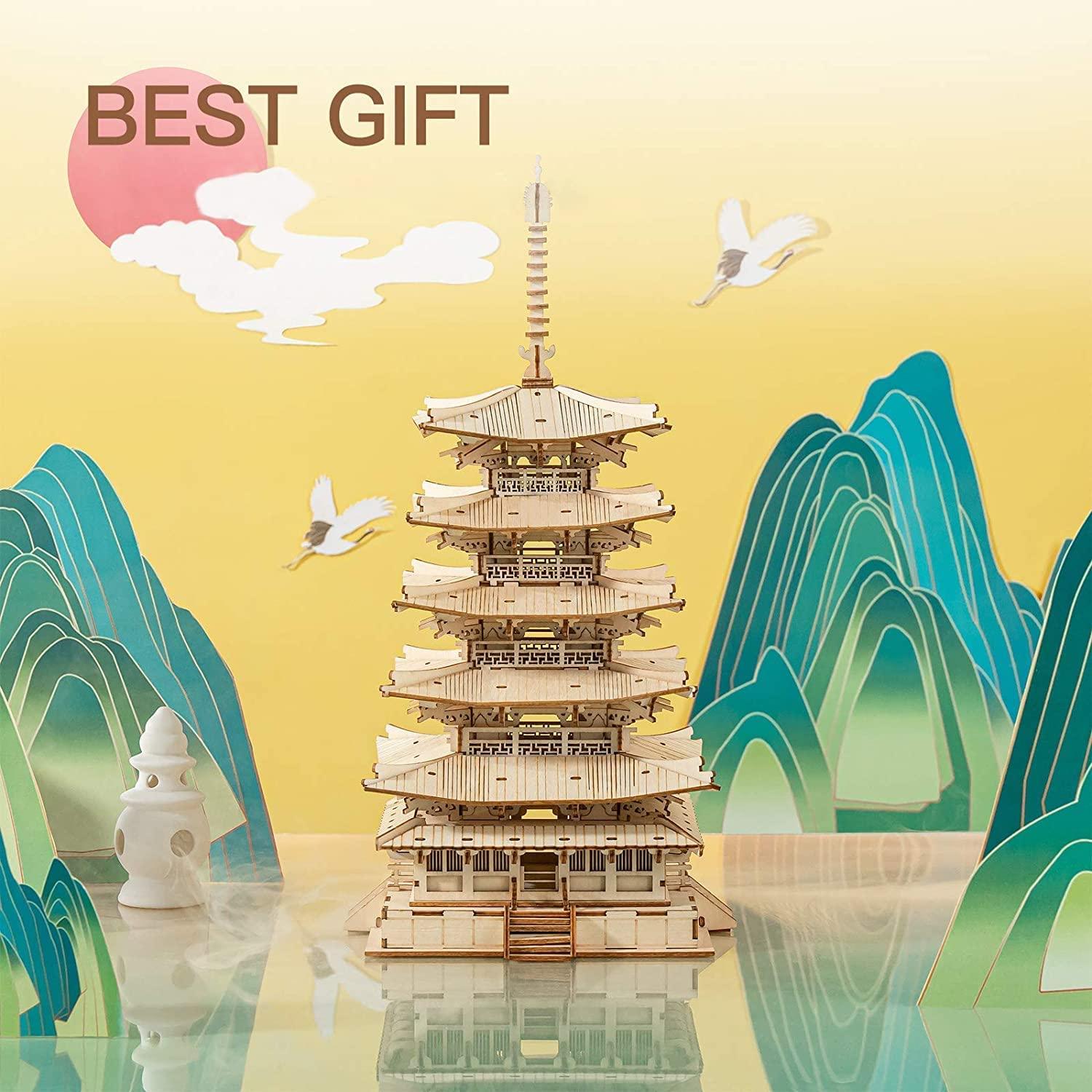 Robotime Five-storied Pagoda 3D Wooden Puzzle Toys For Children Kids Birthday Gift TGN02 - Nioor