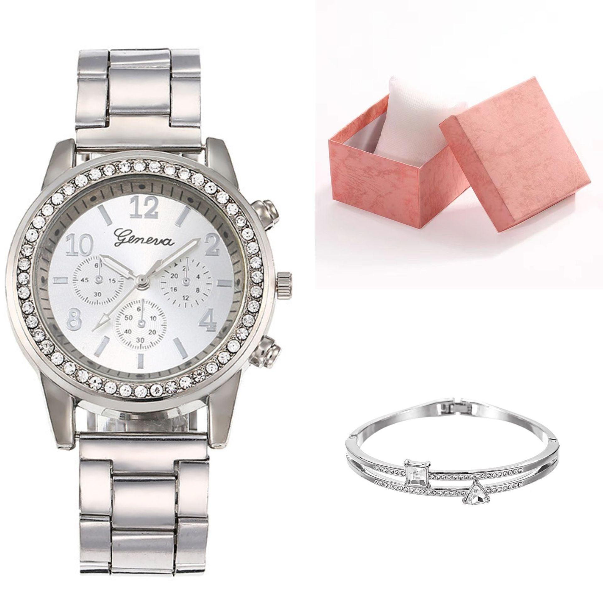 Women's Diamond Business Steel Belt Gift Box Fashionable All-match Trendy Quartz Watch - Nioor