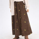 Women's Ancient Corduroy Embroidered Skirt Overknee Dress - Nioor