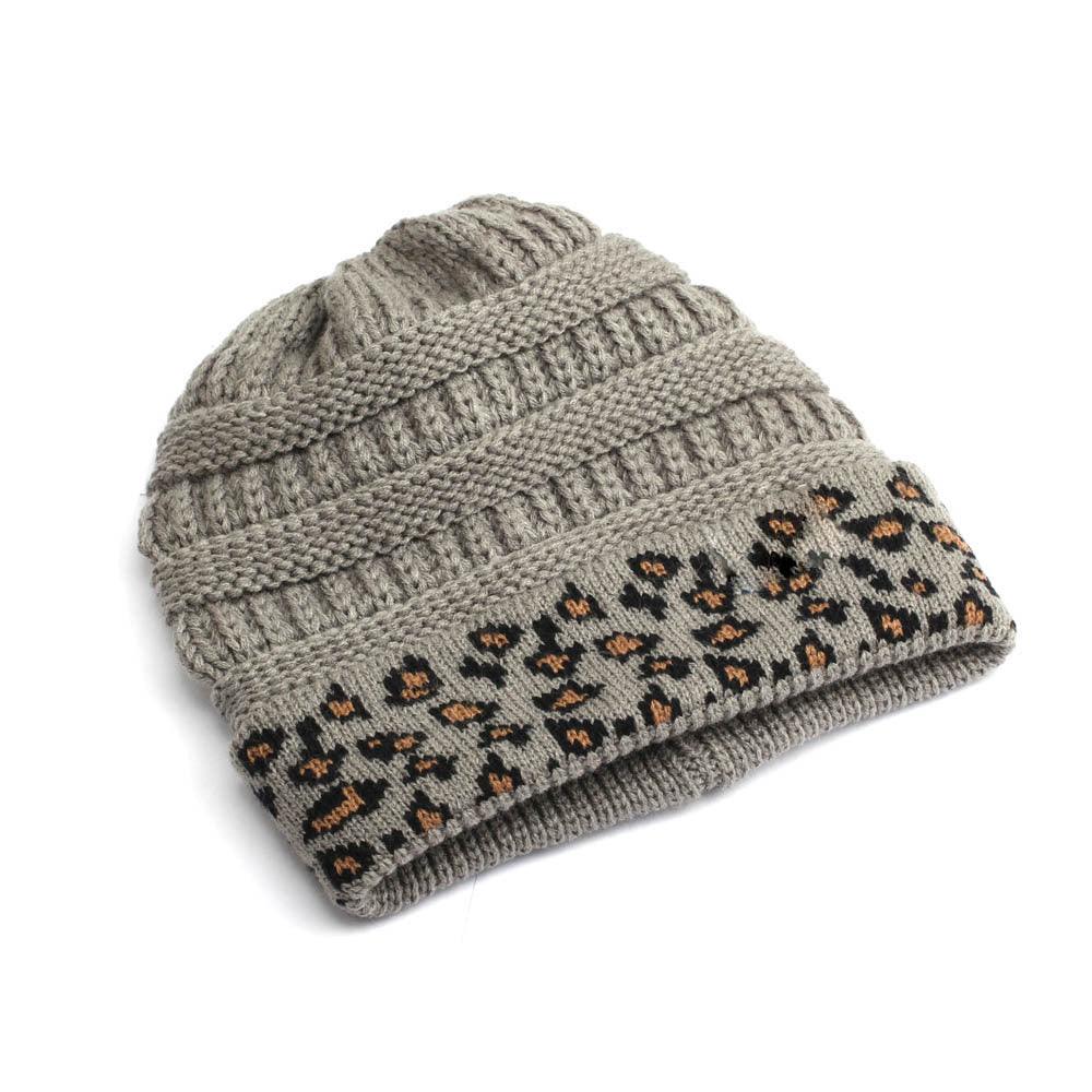 Beanie Women's Warm Leopard Print Knitted Hat Winter - Nioor