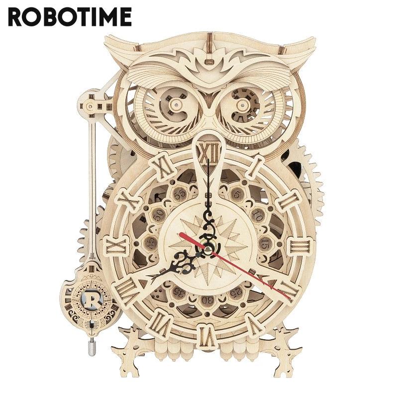 Robotime Rokr Creative DIY Toys 3D Owl Wooden Clock Building Block Kits For Children Christmas Gifts Home Decoration LK503 - Nioor